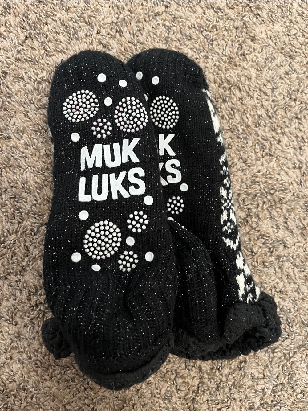 Muk Luks Black Indoor Non-Slip Cozy Socks with White Grip